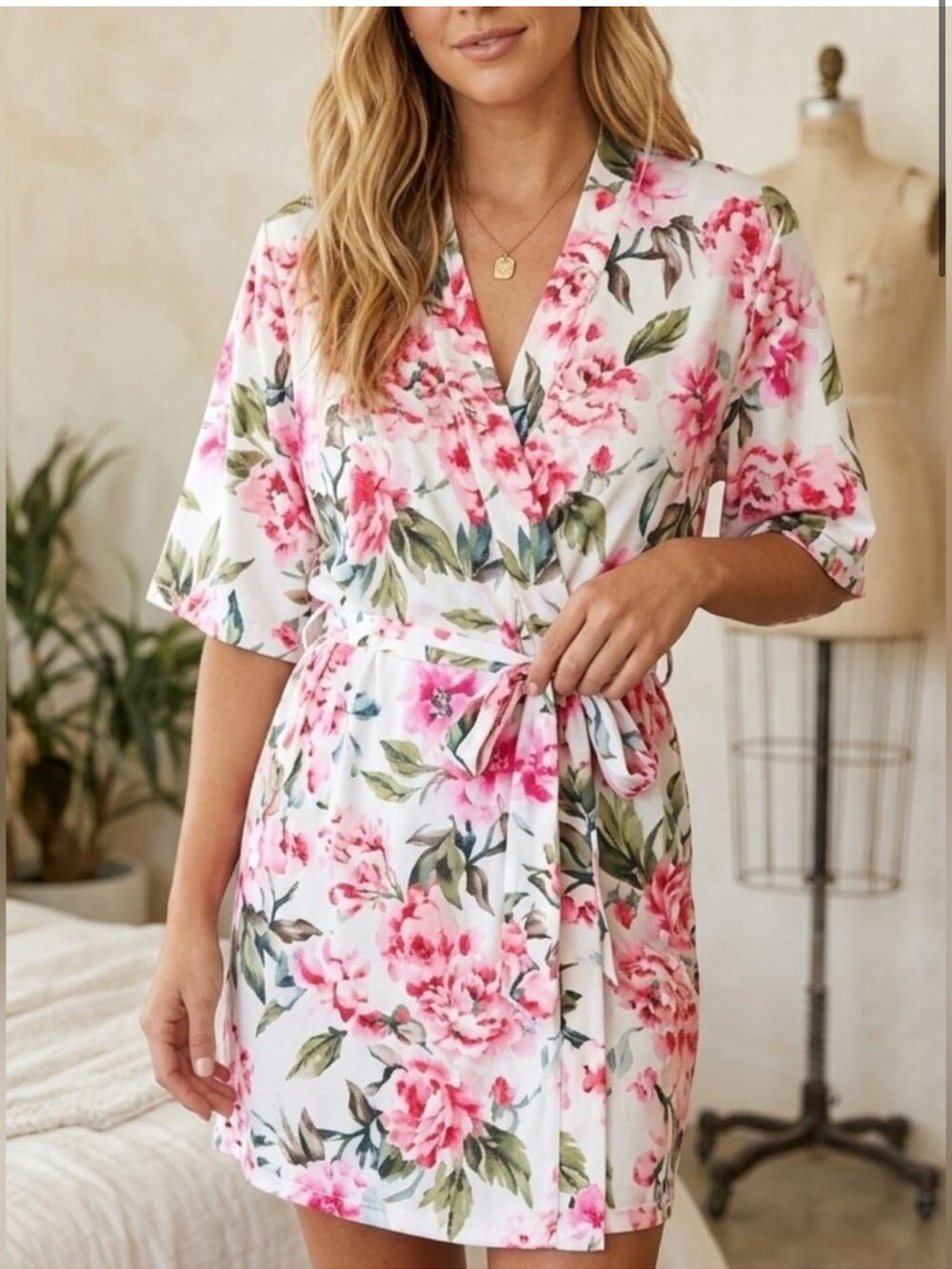 SHOW ME YOUR MUMU Garden of Blooms Brie Floral Kimono O/S Petal Pink